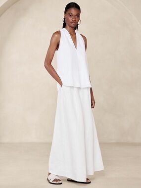 Banana Republic White Sleeveless V-Neck Linen Top